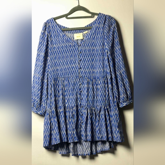 Maeve By Anthropology Lila Blue Tiered Blouse Button Front Small - Picture 4 of 12